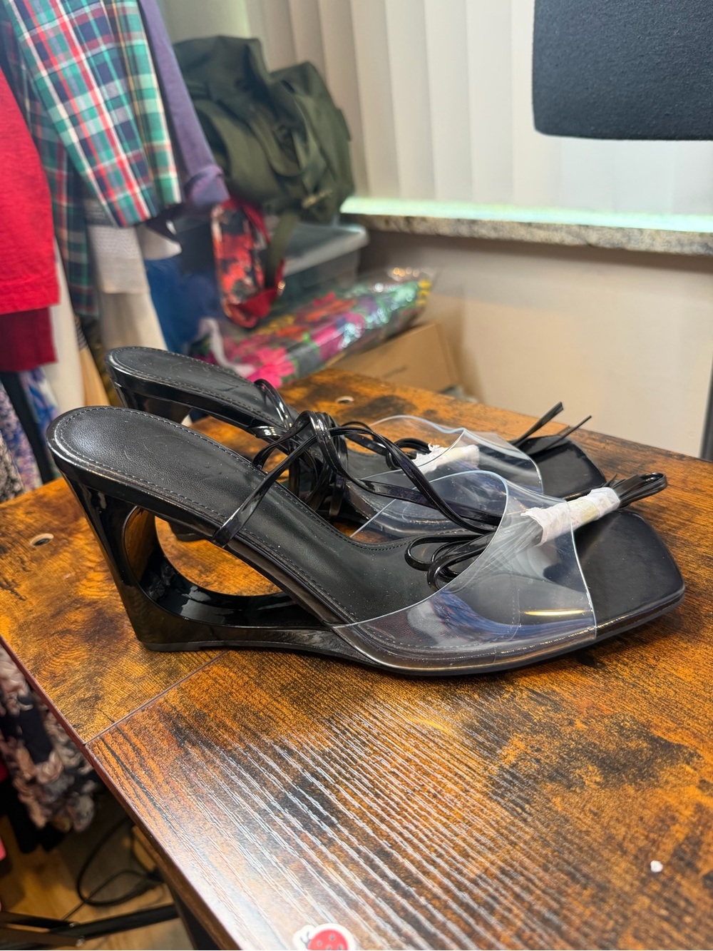 Cuccoo Funky Clear Strap Black Lace-Up Women’s Sandals Size 42/US10